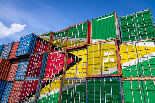 Guyana flag on containers